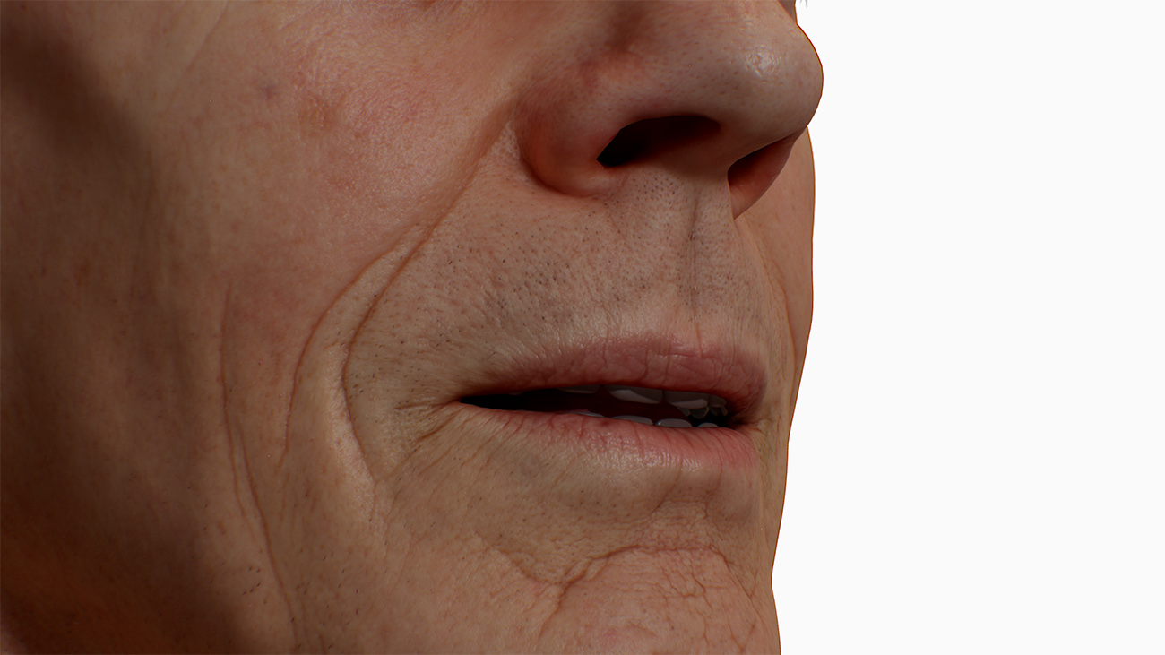 Older male close render three d head model mouth